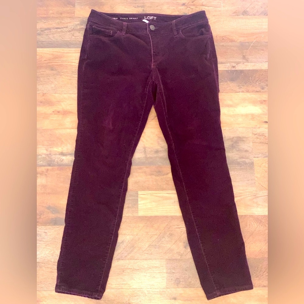 Loft Ann Taylor Women's Pants Curvy Skinny Corduroy Button purple color